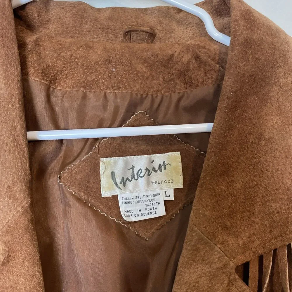 Vintage Leather Suede Fringe Jacket Women Large Brown Western Americana Cowgirl - Picture 3 of 8
